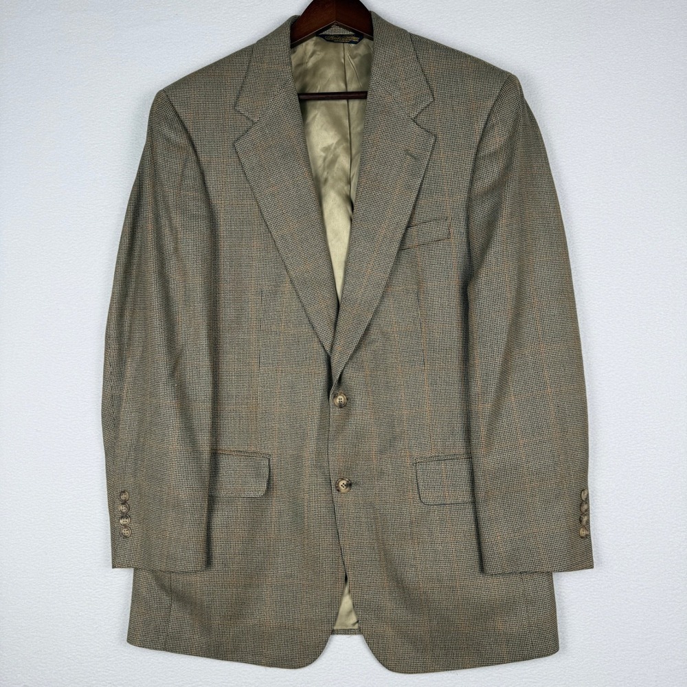 Brooks Brothers Sport Coat 38R Brown WIndowpane Plaid Wool Two Button Blazer USA